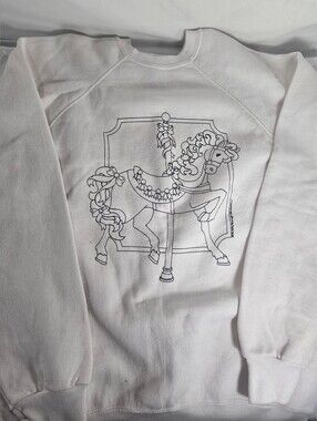 Vintage 90s Carousel Horse Sweatshirt Tultex Made In USA White Crewneck XL